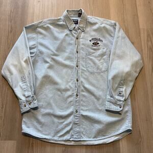 Men's Vintage 90's Wyoming Cowboys Pharmacy Denim Button Up Long Sleeve Shirt M